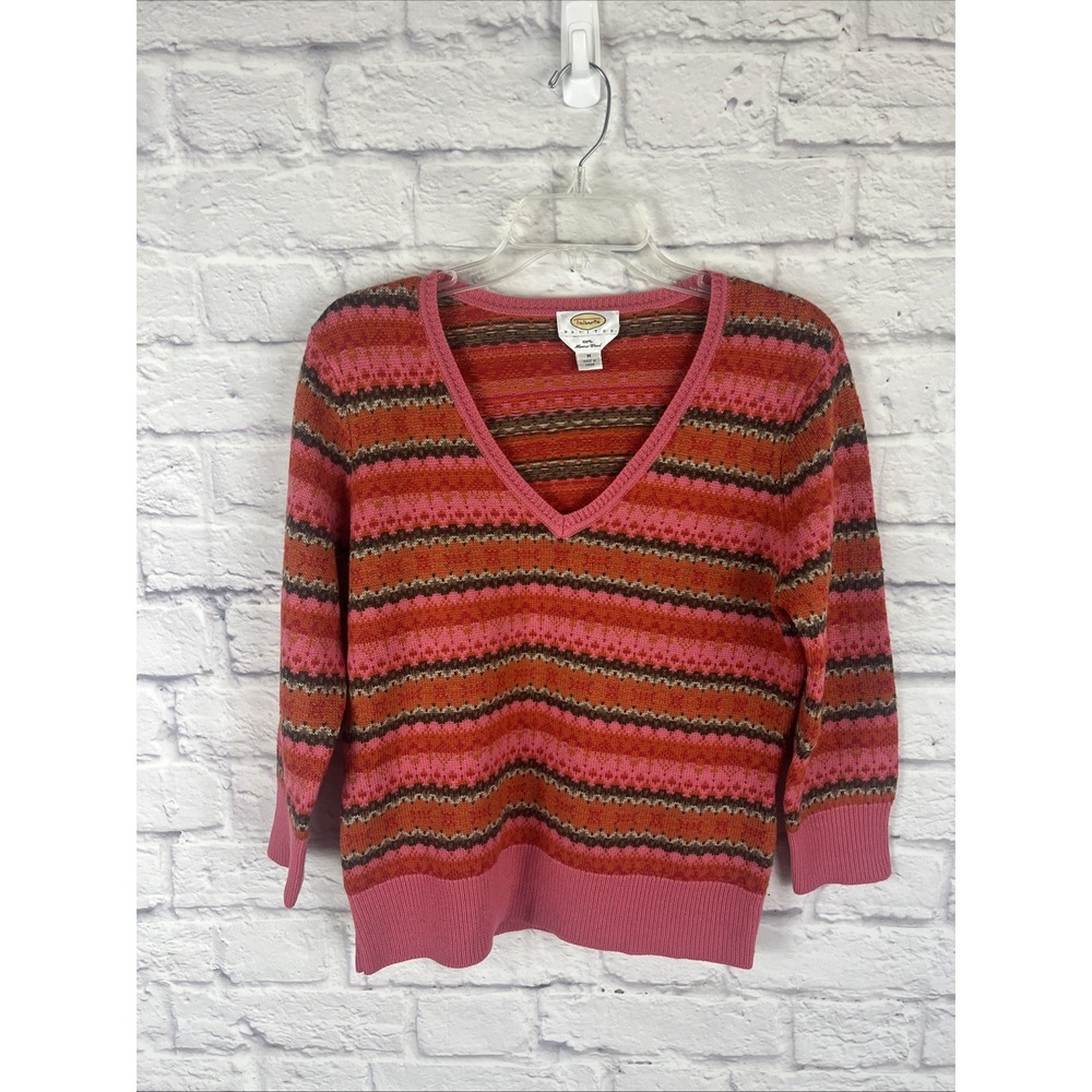 Talbots VTG Boho Indie Merino Wool Fair Isle Sweater Size PM Preppy